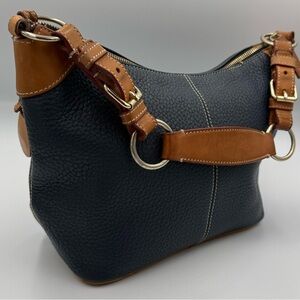 Dooney & Bourke Pebbled Leather Shoulder Bag in Navy Blue and Tan